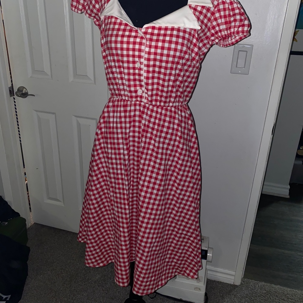 Pinky pinups red and white puff sleeve swing dress